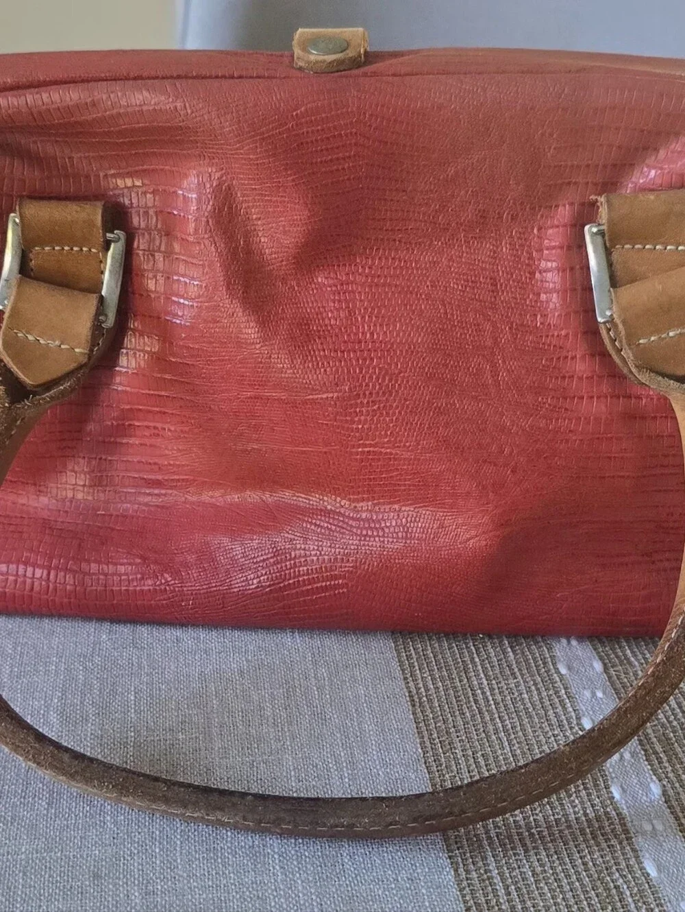 Janie Frickle Collection Circle Y Satchel Red Leather Snakeskin Western Vintage
